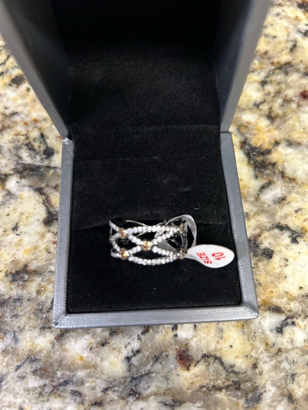 Interwoven Silver Band Ring with Clear Accent Stones - Silver